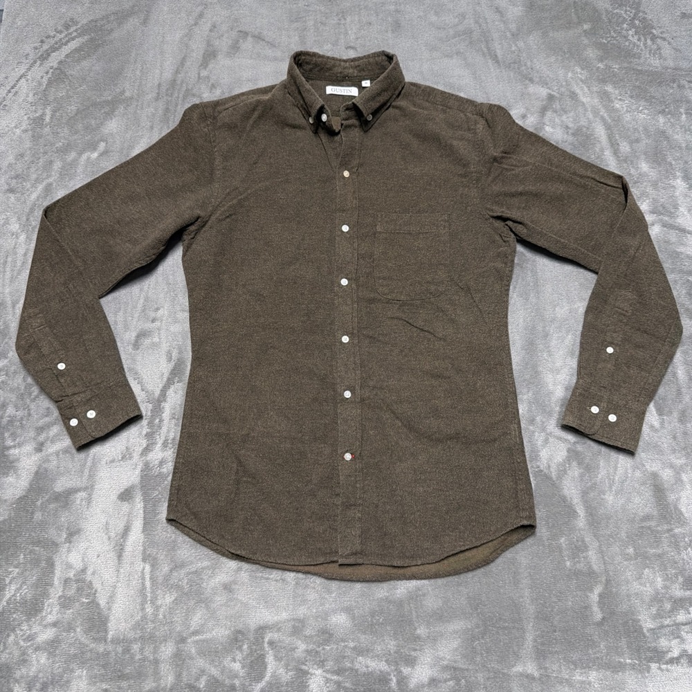 Gustin Flannel Button Down Shirt Mens M Brown Olive Cotton Made in USA Casual